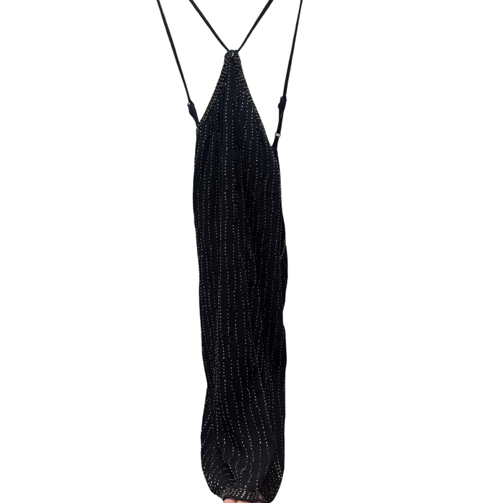 NYE Show Stopper Black Backless Mini Dress with Beaded Embellishments